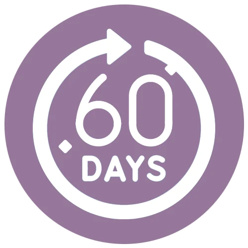 60 days icon with arrows inside a circle on a purple background