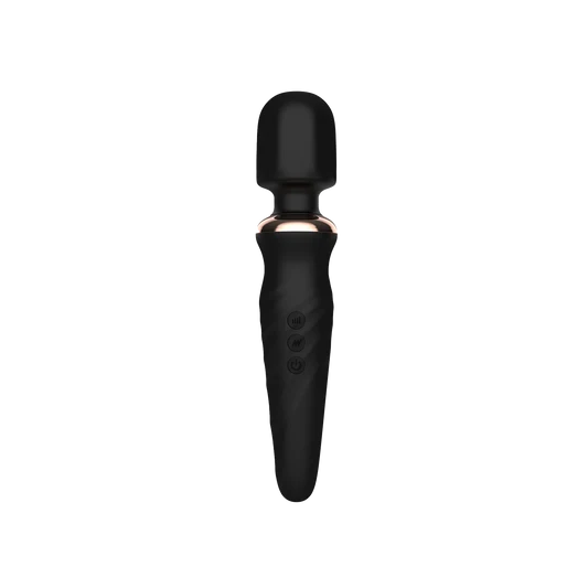Black wand vibrator with a gold band on transparent background
