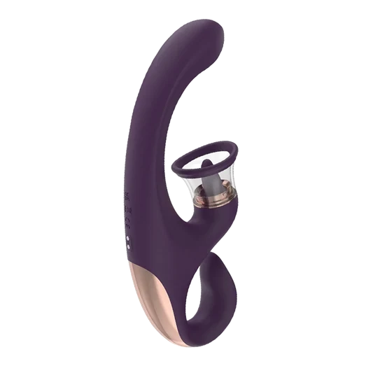 Purple with gold accent triple-mode vibrator on a transparent background