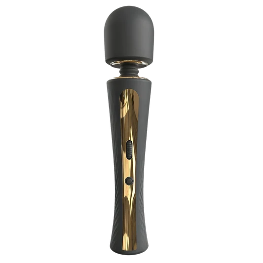 Black with gold accent wand vibrator on a transparent background