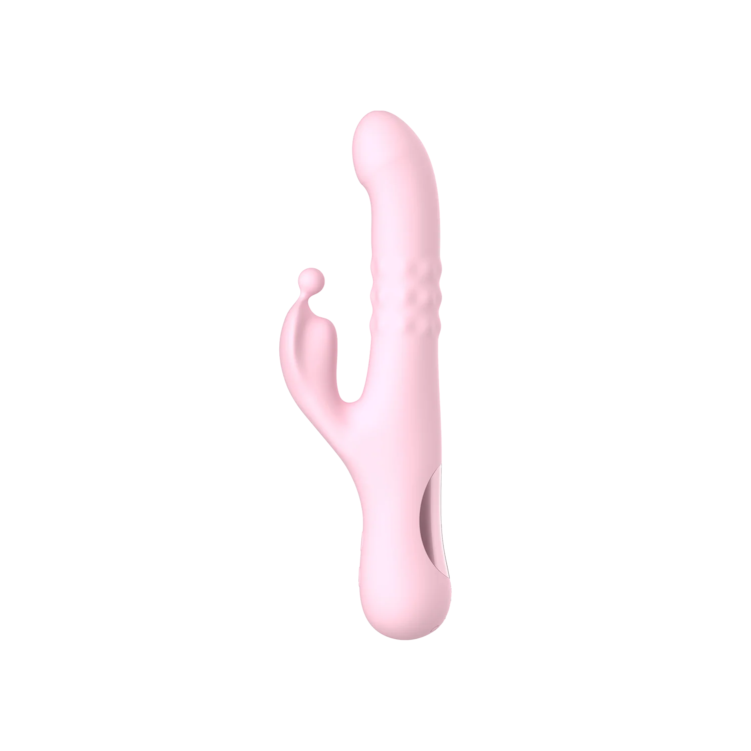 Pink silicone dual vibrator on a transparent background