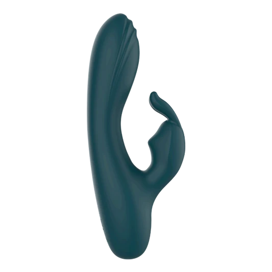 Dark blue dual rabbit vibrator on a white background