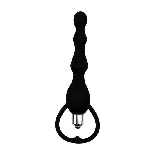 Black 3 beaded silicone anal plug on transparent background