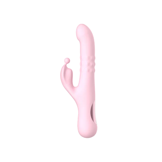 Pink silicone dual vibrator on a transparent background
