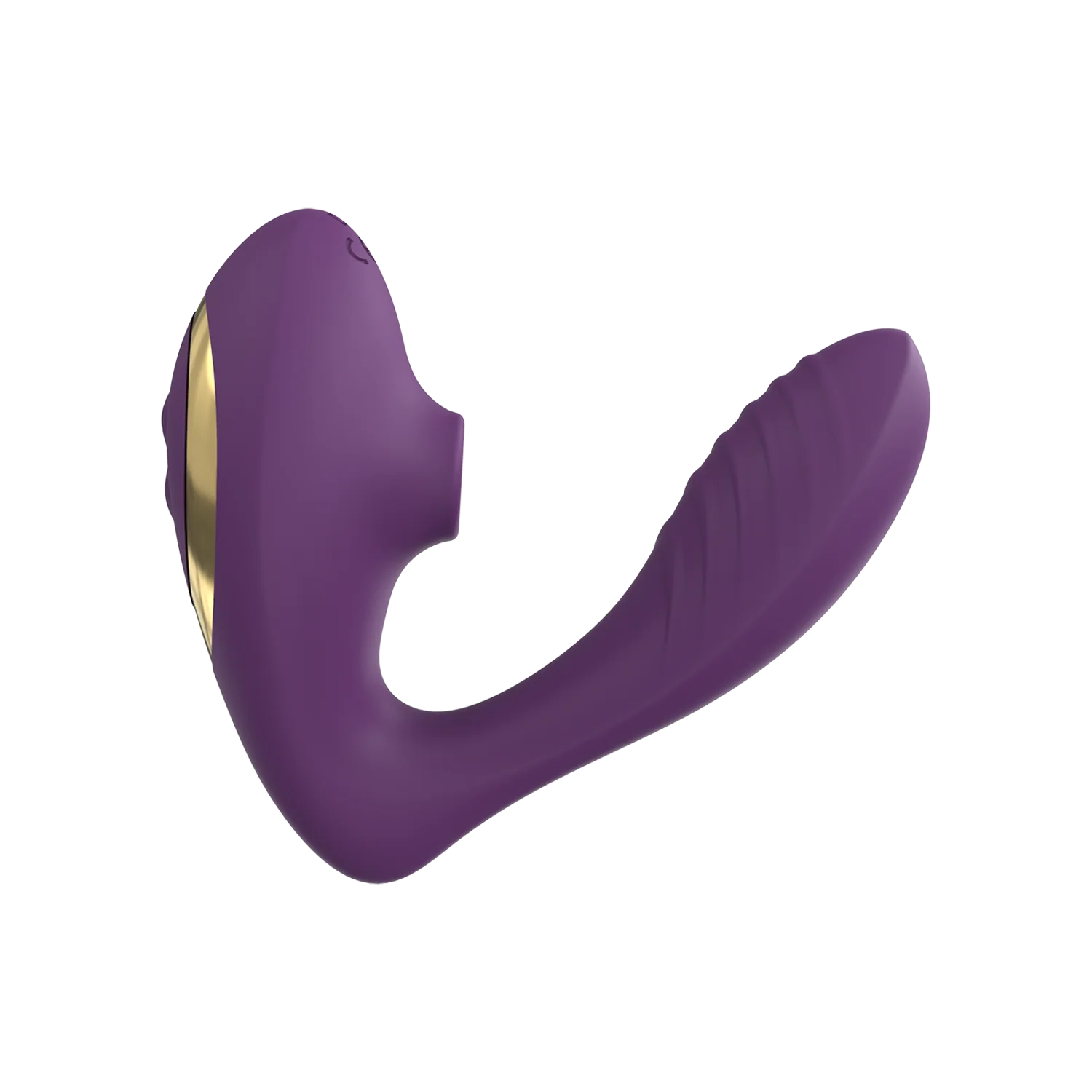 Purple wearable dual vibrator with gold band on a transparent background