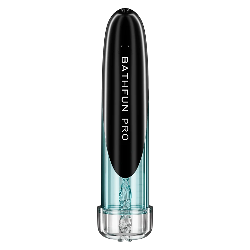 Black and clear penis pump device on a white background