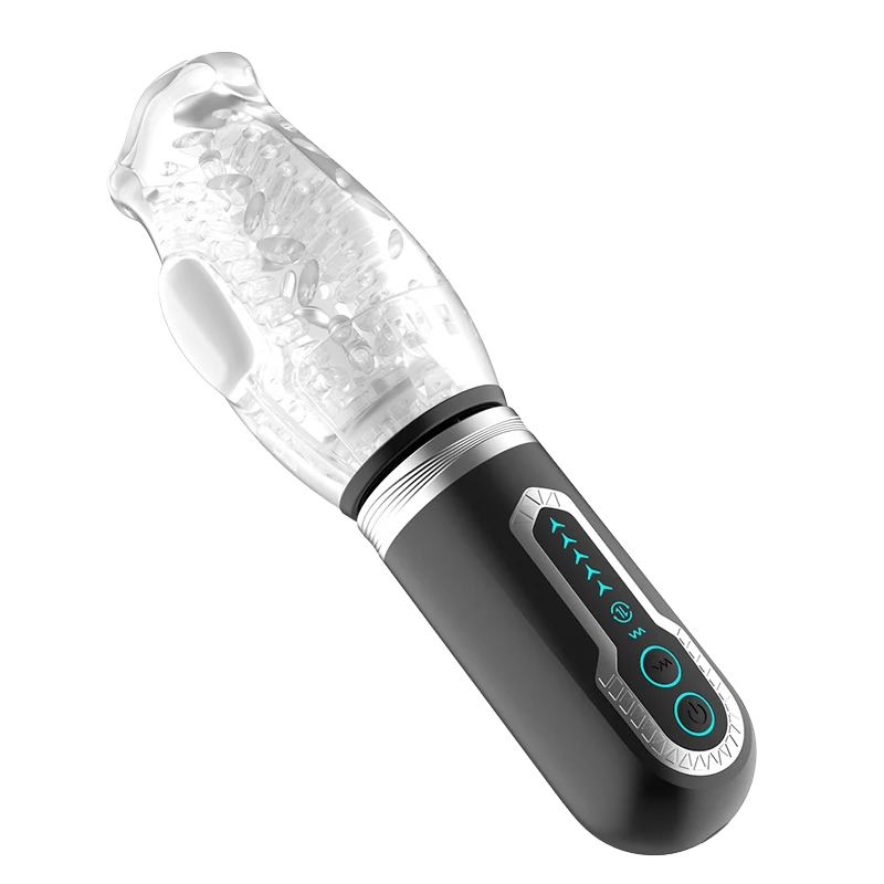 Black male masturbator with silicone sleeve on transparent background