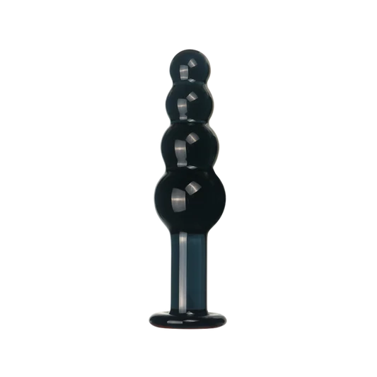 Black 4 bead glass anal plug on transparent background