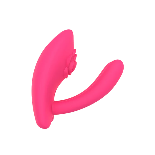 Pink dual couple's vibrator with rose design on transparent background
