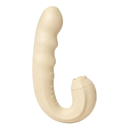 Beige curved dual-mode vibrator on a white background