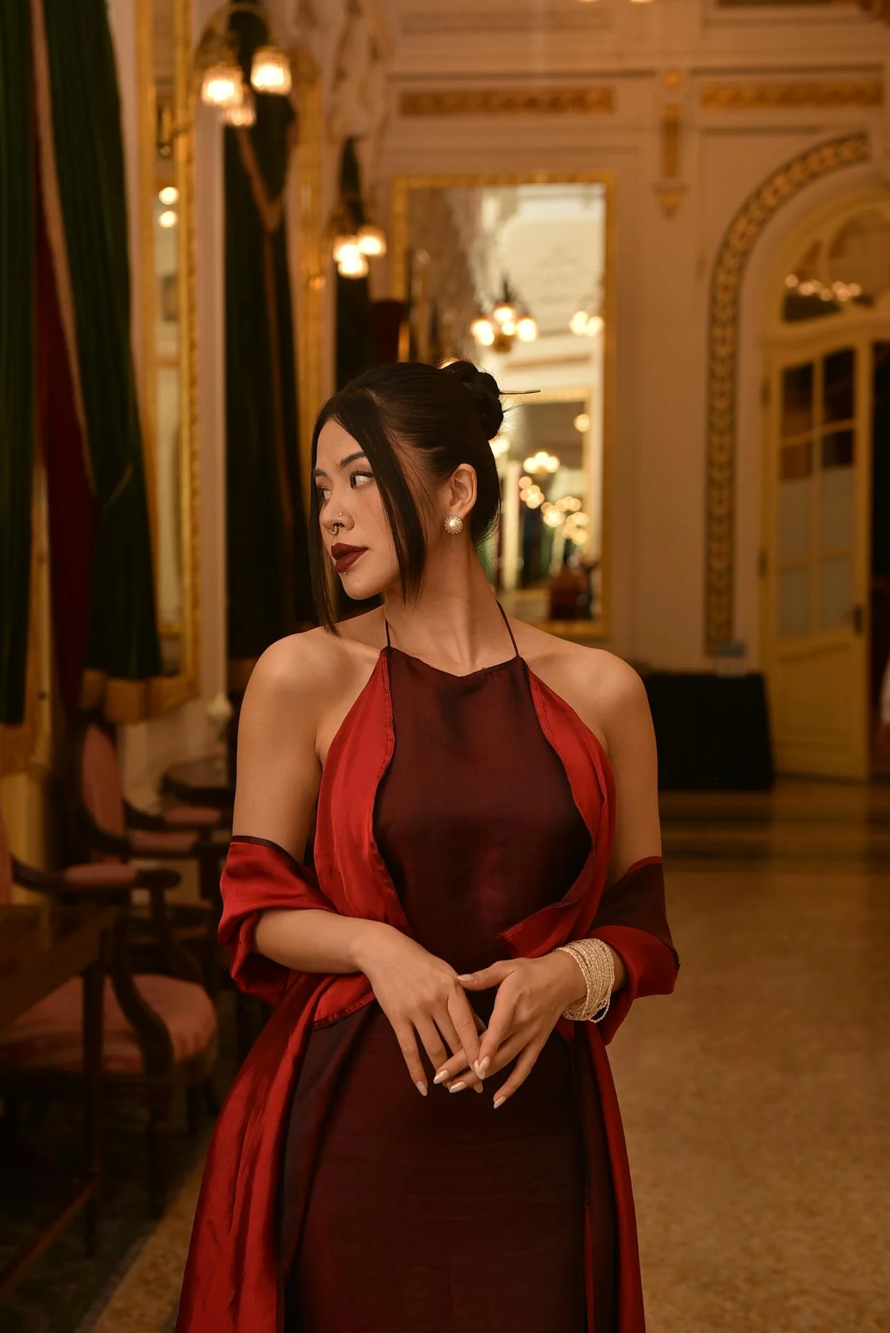 Woman wearing a red dress