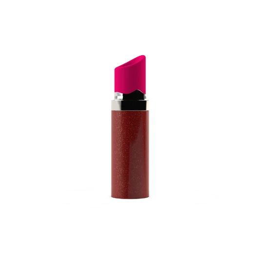 Lipstick-inspire clit sucker vibrator with pink color and brown body on a white background