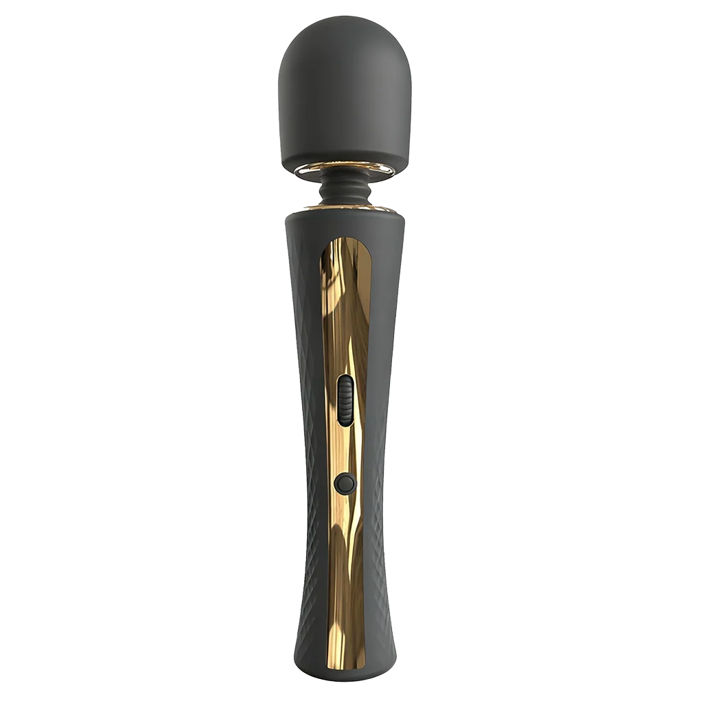 Black with gold accent wand vibrator on a transparent background