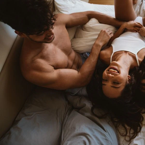 Overhead shot of couple laying together