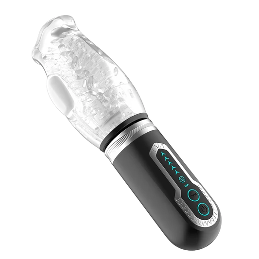 Black male masturbator with silicone sleeve on transparent background
