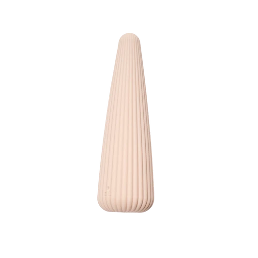 Beige silicone bullet vibrator with ridges on a transparent background 