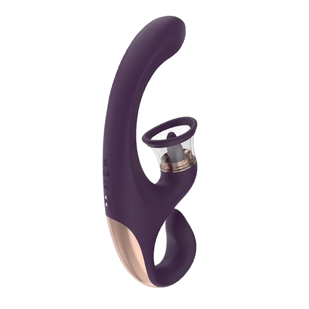 Purple with gold accent triple-mode vibrator on a transparent background
