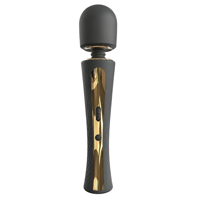 Black with gold accent wand vibrator on a transparent background