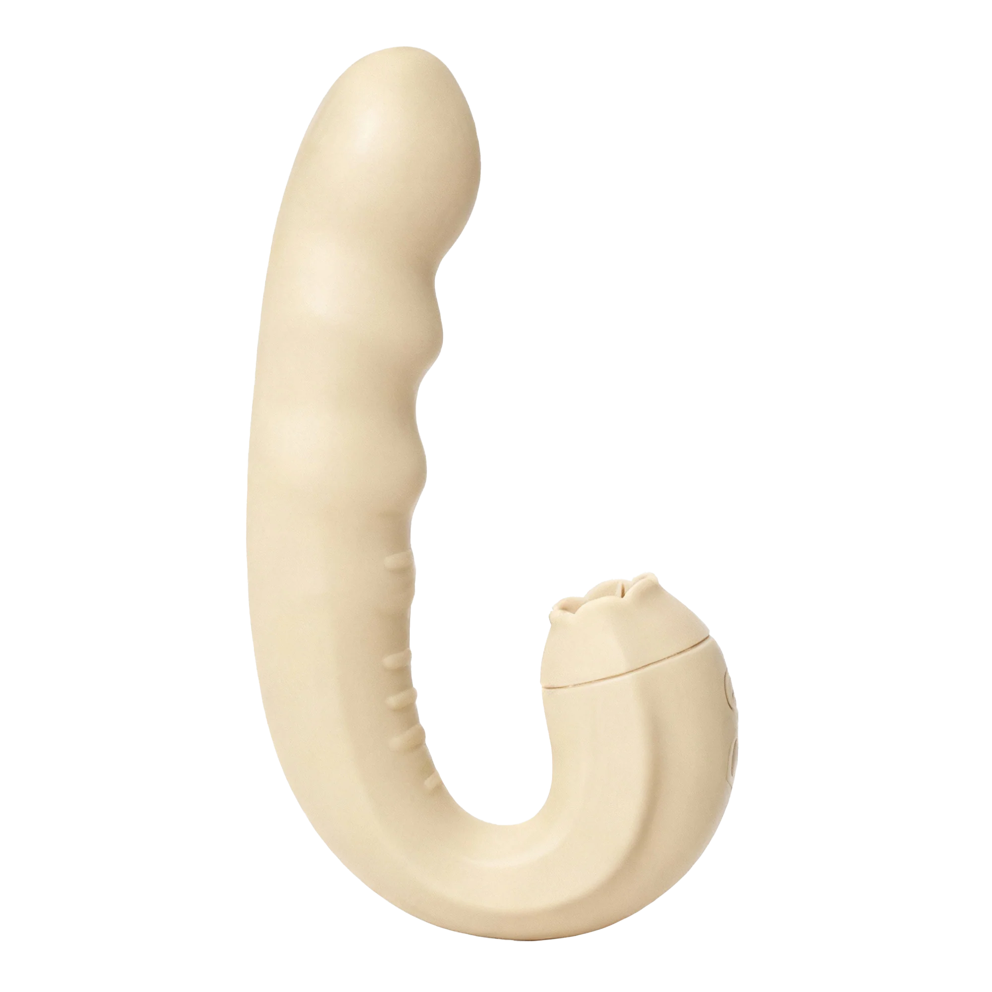 Beige curved dual-mode vibrator on a white background
