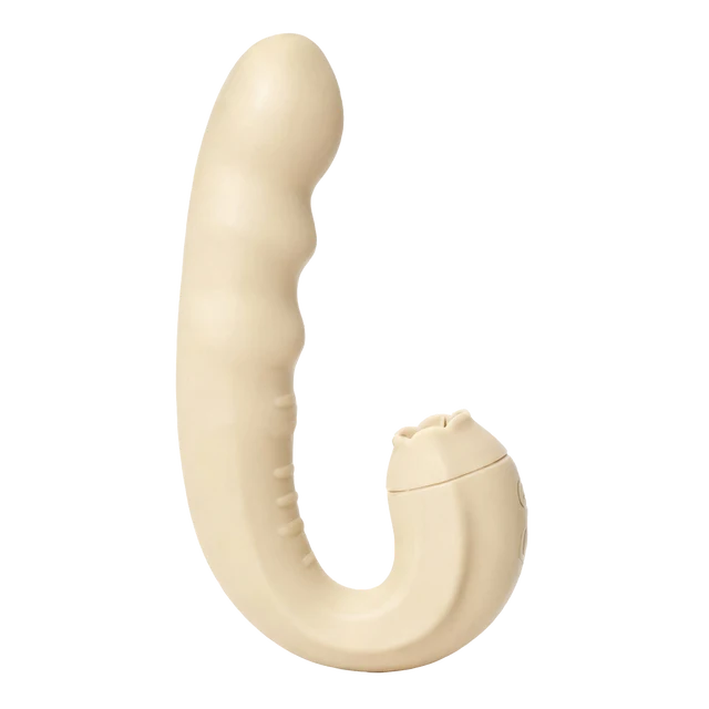 Beige curved dual-mode vibrator on a white background