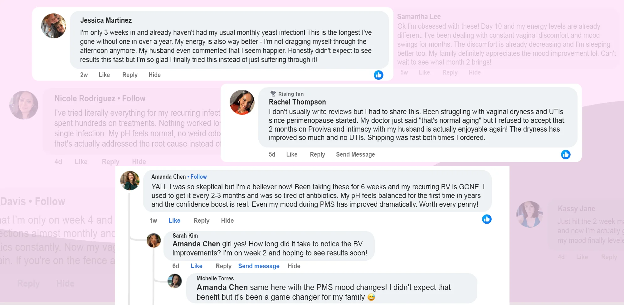 Social media post with user comments on a pink background