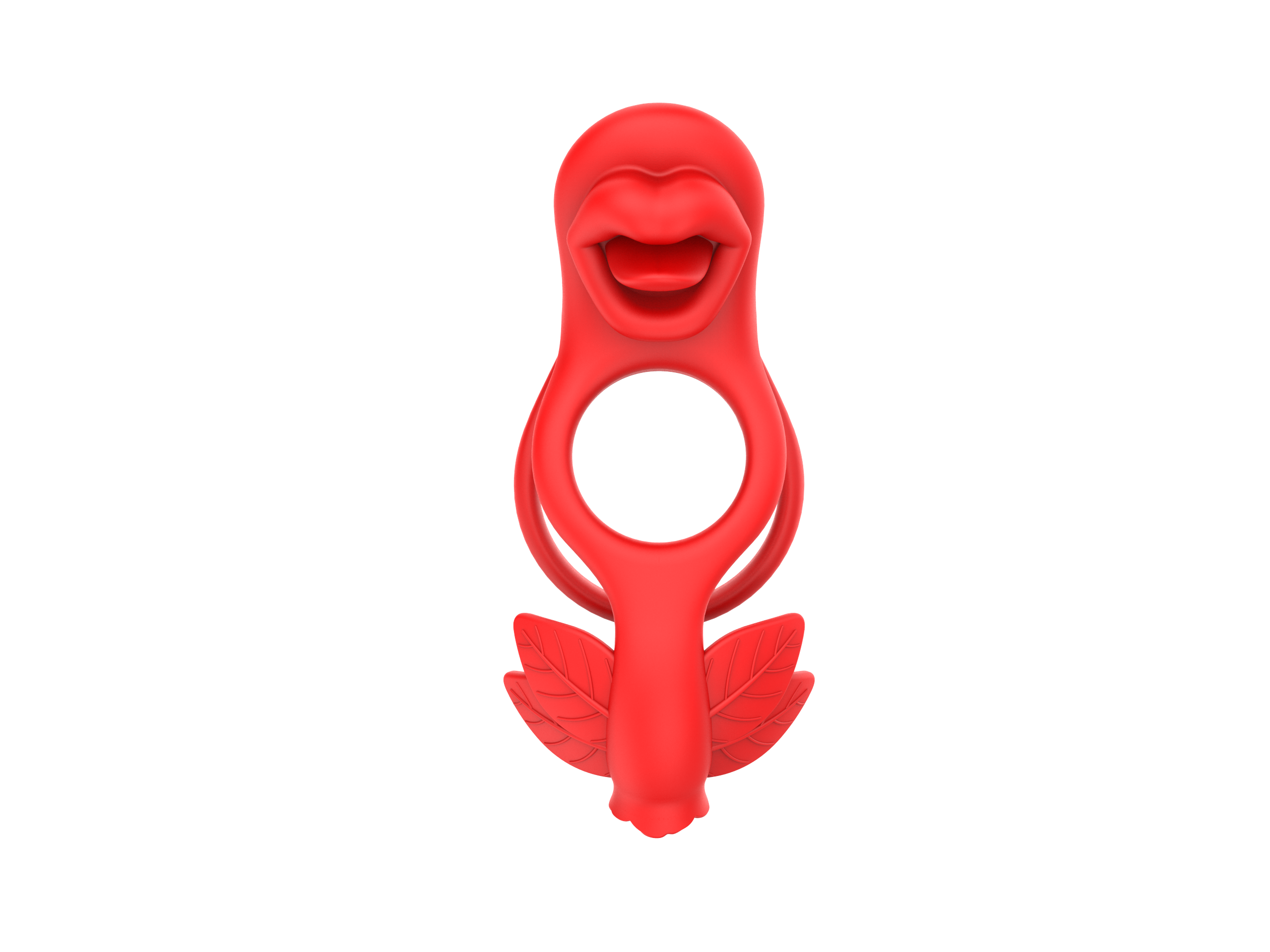Red silicone cock ring with a unique design for clitoris and penis stimulation