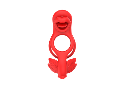 Red silicone ring with a unique design with clitoris and penis stimulaiton