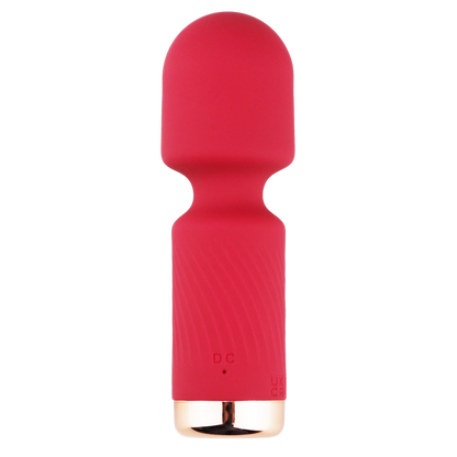 Red silicone mini wand vibrator with gold base 