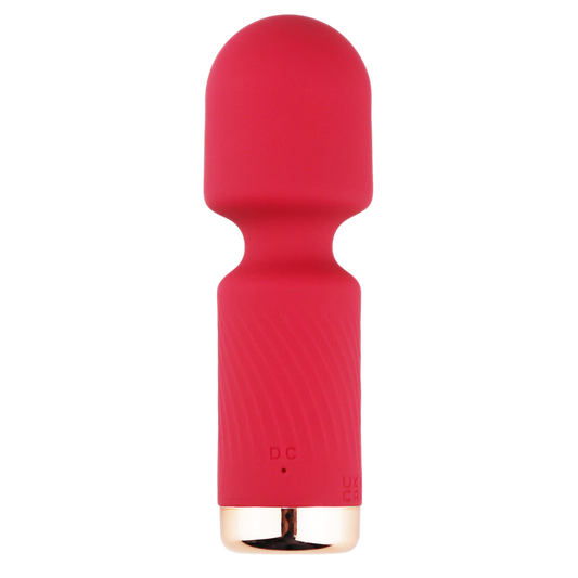 Red silicone mini wand vibrator with gold base 