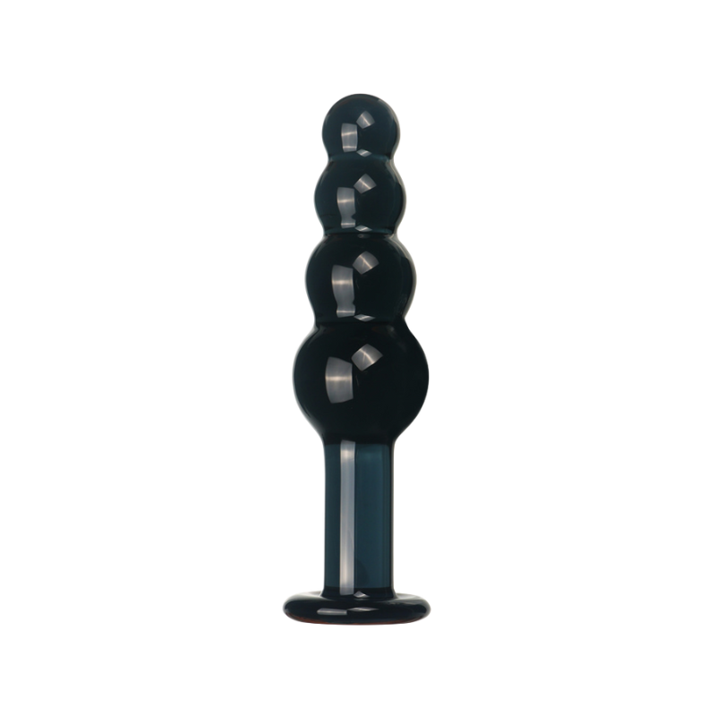 Black 4 bead glass anal plug on transparent background
