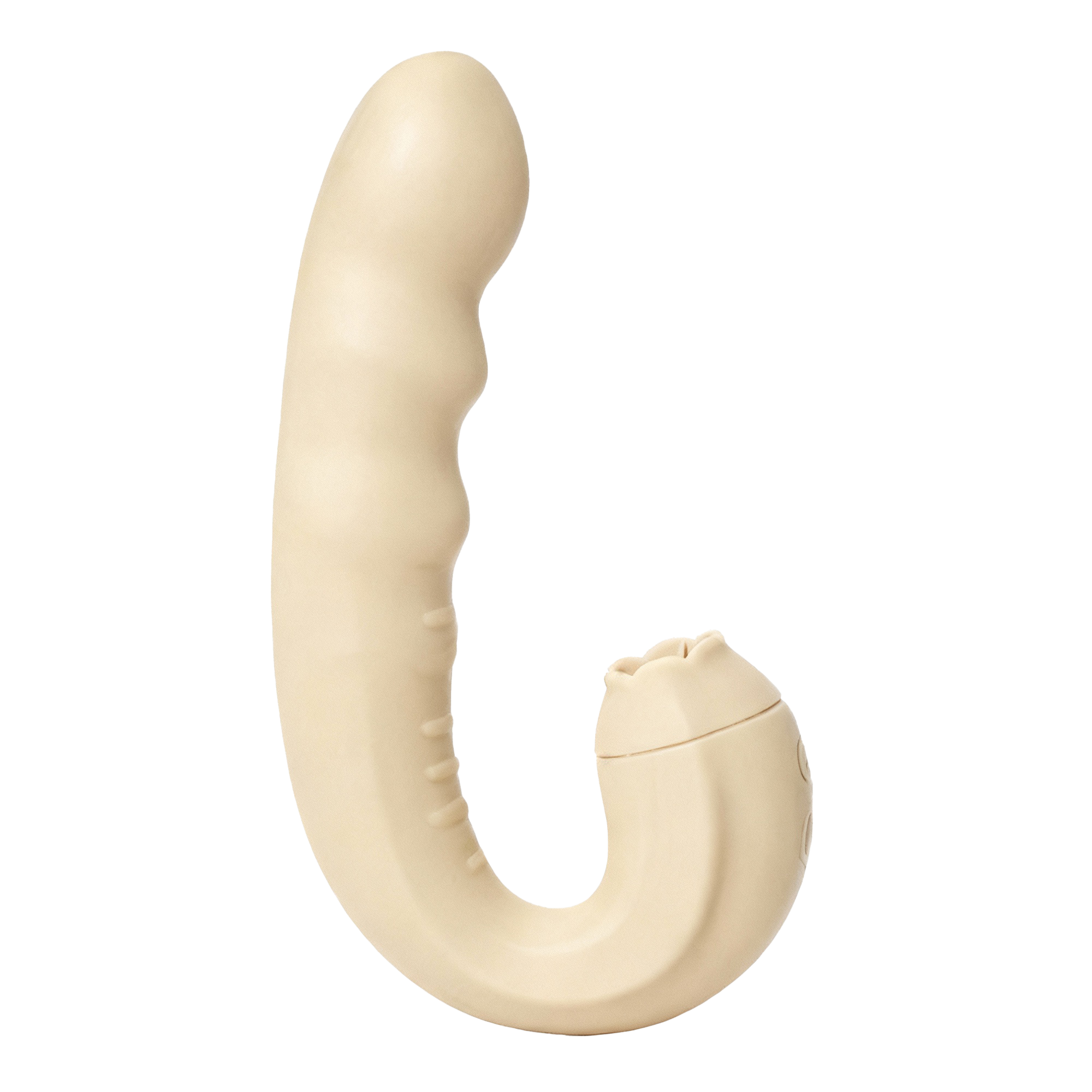Beige curved dual-mode vibrator on a white background
